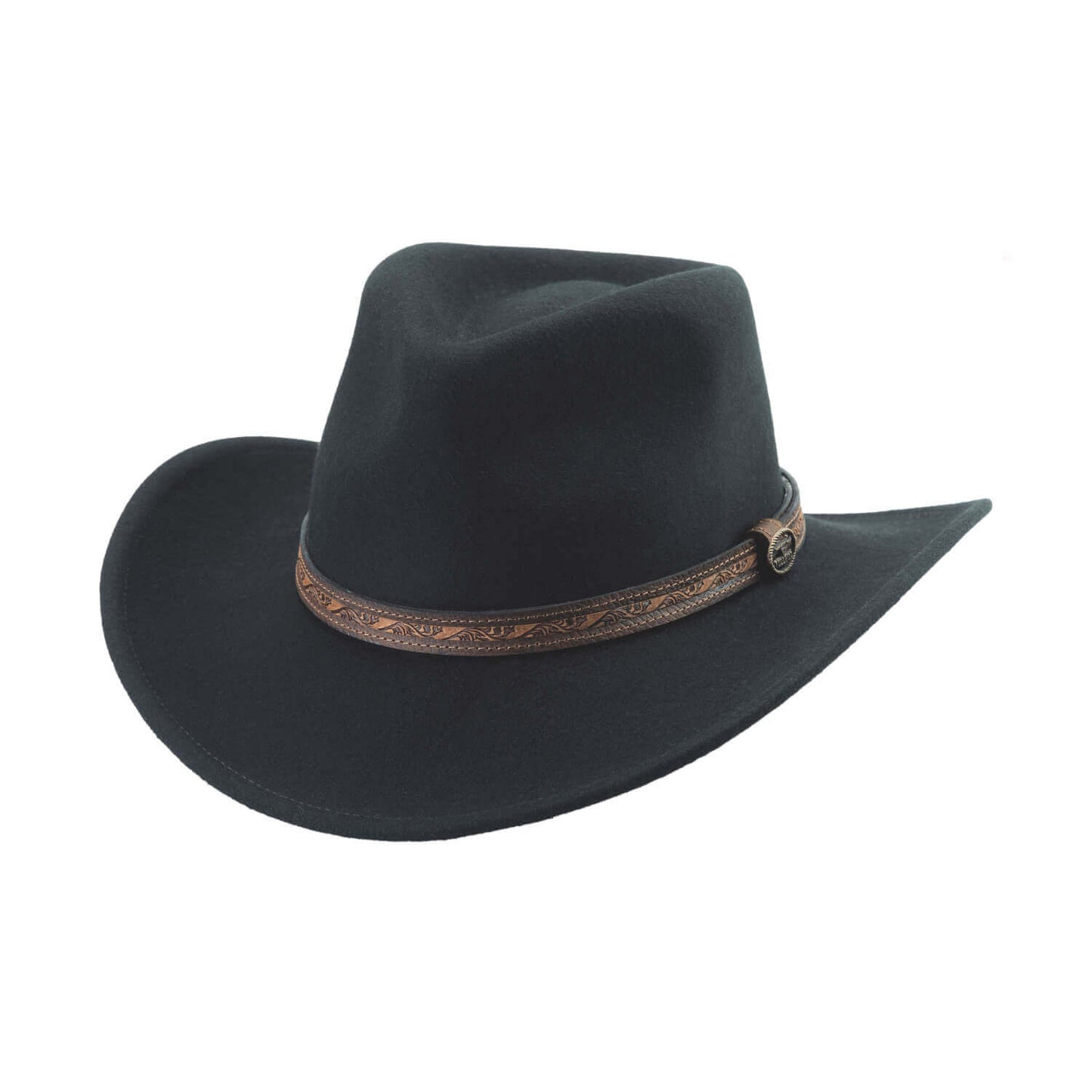 Features premium wool material, pinchfront crown, and a beautifully done leather hatband. Made of Premium wool in Black with a Brim: 3 1/8"