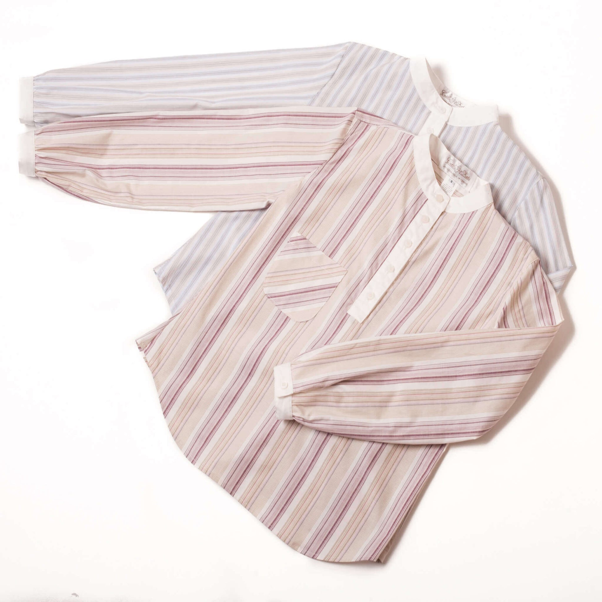Bandit Pullover Ladies Shirt in burgundy and navy stripe prints with band collar and cuff, perfect for Western style.