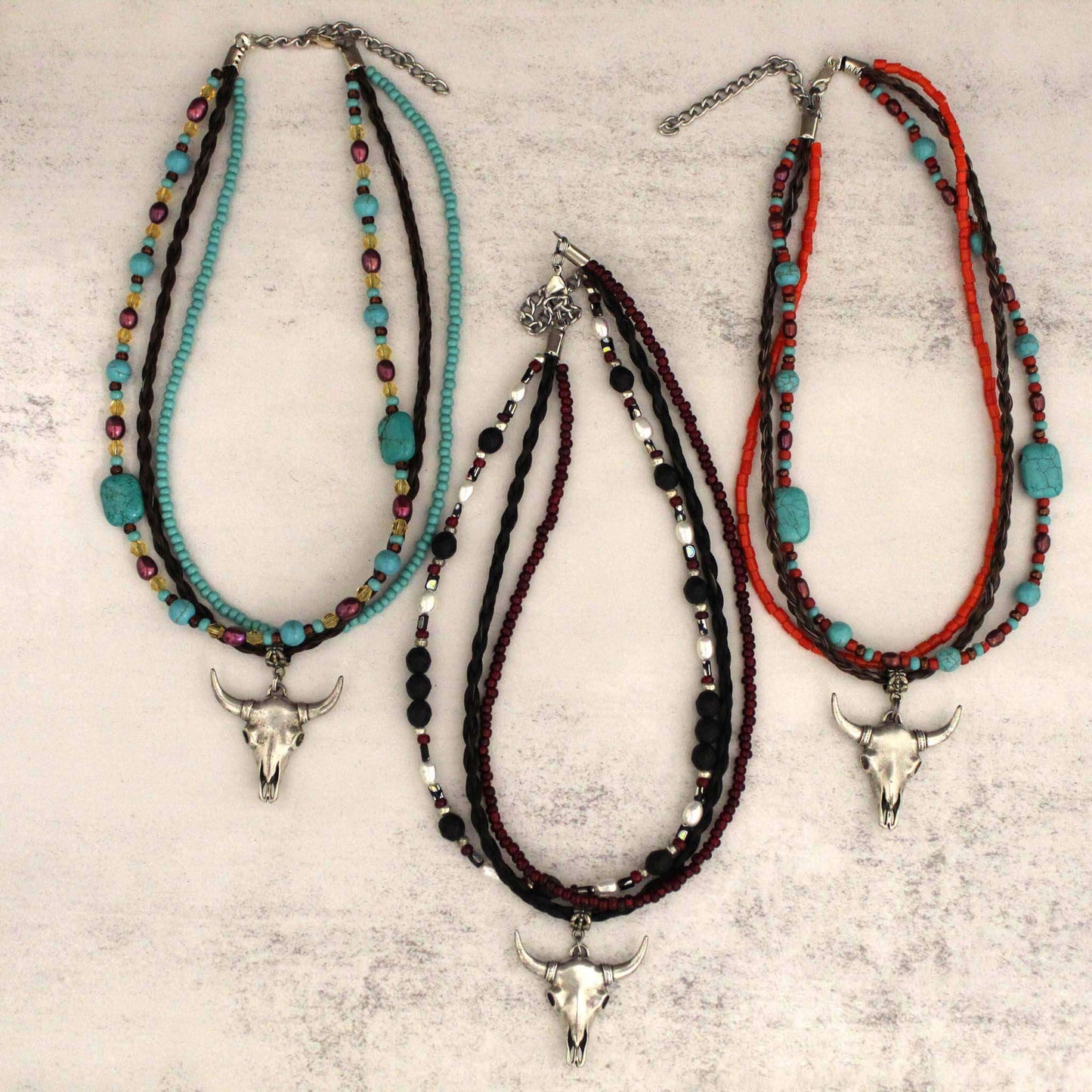 Beaded & Horsehair Skull Necklace
