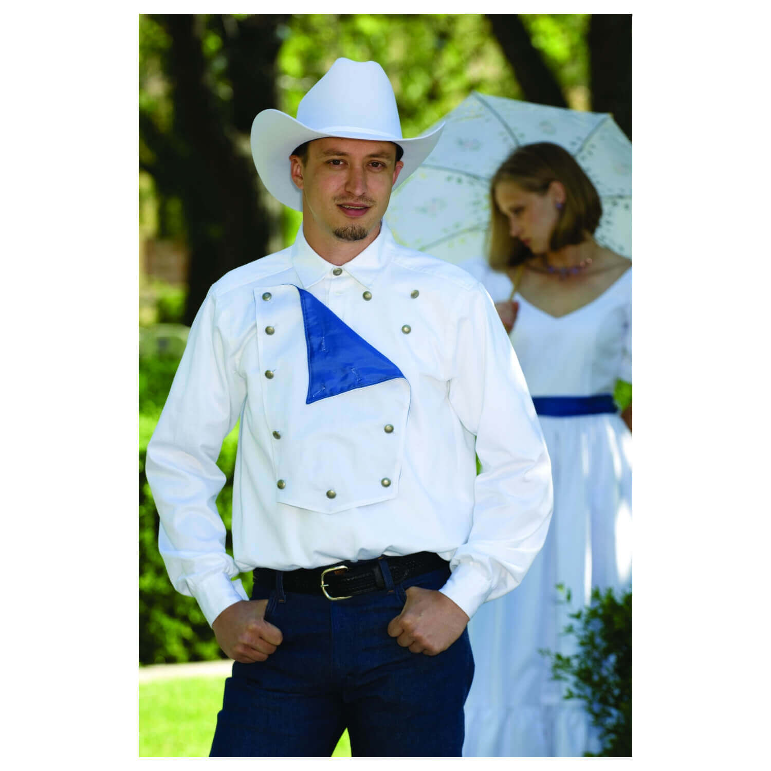 White Western Bib Wedding Shirt Made in USA Teal Blue / XXL White Western Bib Wedding Shirt Made in USA Teal Blue / XXL