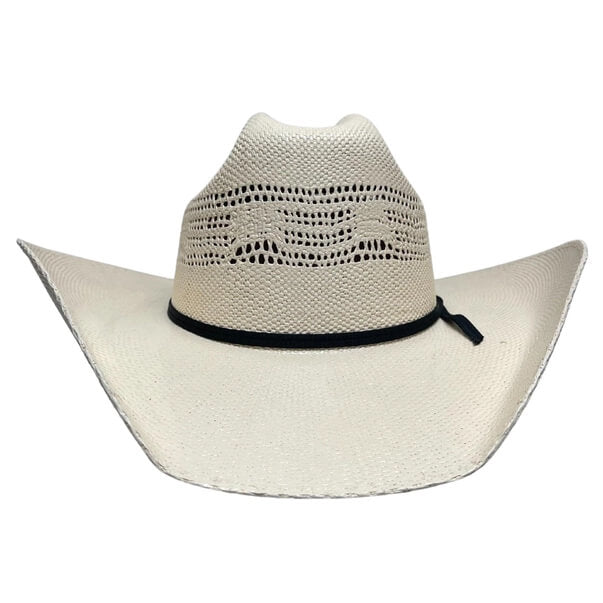 Beige cowboy hat with a black band on a white background