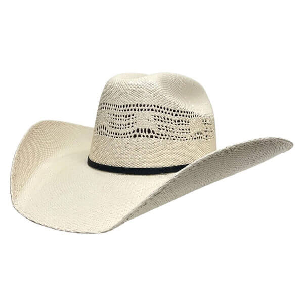 Beige cowboy hat with a wide brim on a white background