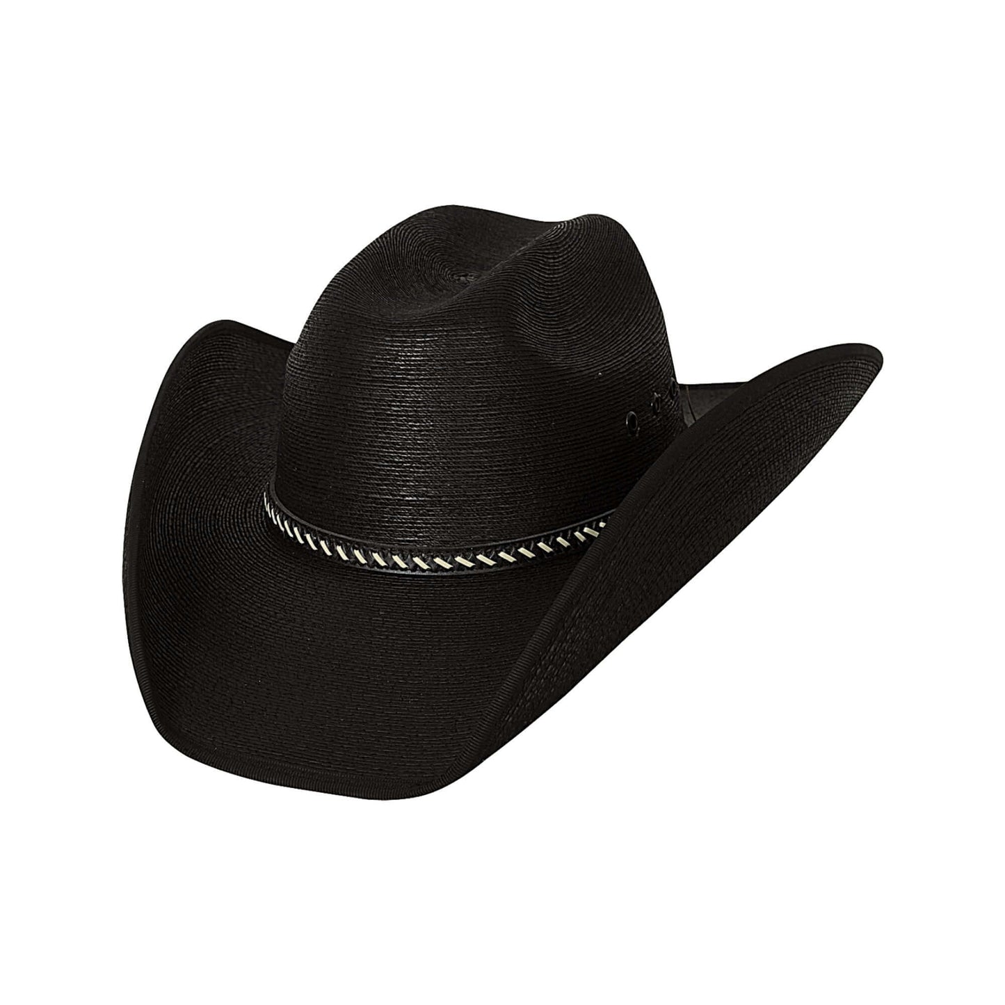 Stand out on your next night on the town in this handsome Bullhide palm leaf straw hat. This a is a painted palm leaf hat in black, and as the paint wears off, it creates a worn and distressed look. Features a vented cattleman crease hat crown to keep your head cool on those hot days on the ranch.