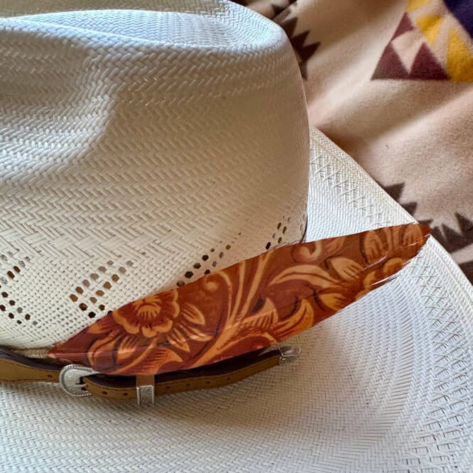 Cowboy Hat Feather Accessory - Tooled Scroll