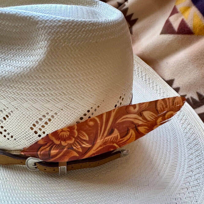 Cowboy Hat Feather Accessory - Tooled Scroll