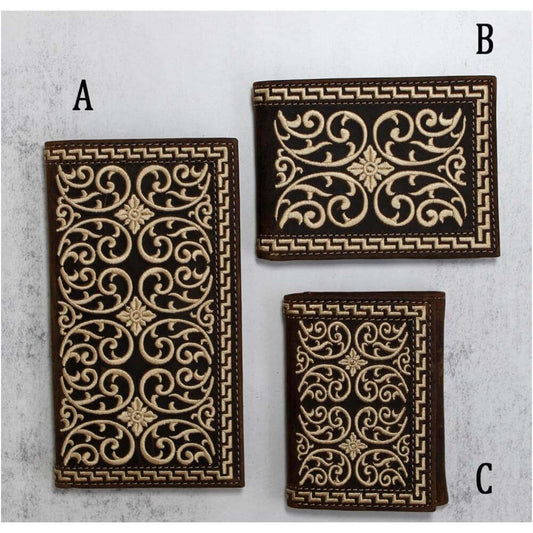 Carry your money in this fashionable Nocona rodeo wallet. Brown with cream embroidered stitching. Inside features compartments for your credit cards, cash, and an ID window. Imported.