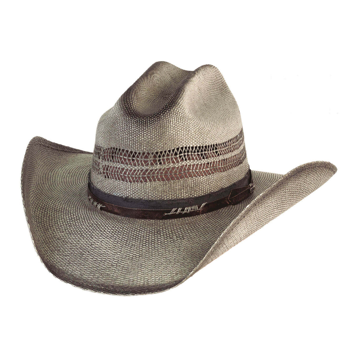 Cowboy hat with a brown band on a white background