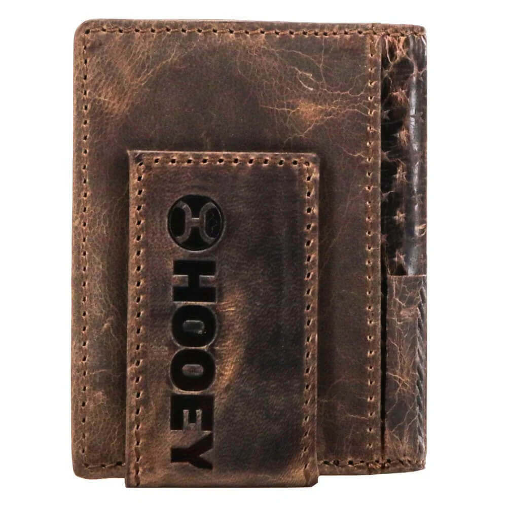 Liberty Embossed American Flag Hooey Bi-Fold Money Clip showcasing rugged leather with embossed logo