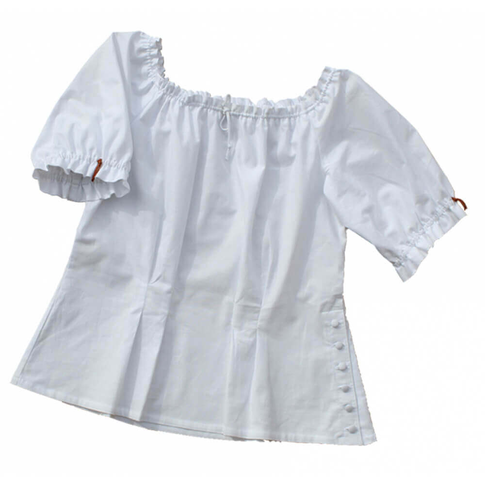 Olmstead Womens Western Peasant Blouse in white, featuring drawstring neckline and elbow-length sleeves.