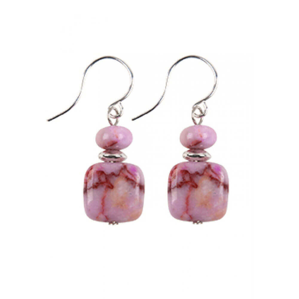 Pink Matrix gemstones make up simple beautiful earrings that are perfect for gift giving or as a gift to yourself. Handcrafted by local artisans in the Black Hills, SD. Earrings are hypoallergenic for sensitive ears.
