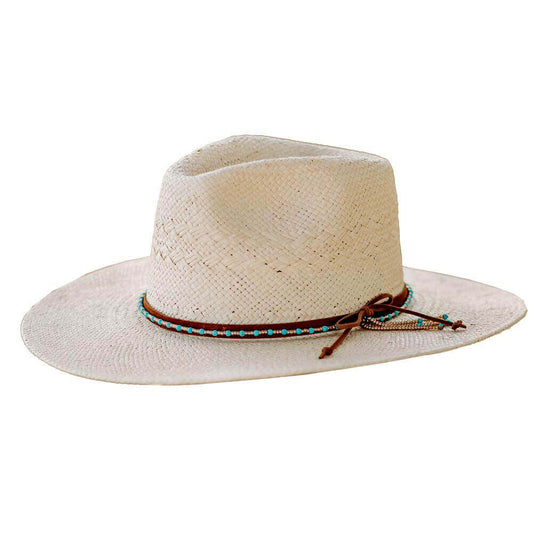 The Quint Straw Western Hat is featuring a Boho/Western inspired hat band, wide brim, and incredible UPF 50+ sun protection rating. Its Toyo Straw construction is lightweight, breathable, and packable while its sweatband is fitted with an inner hook and loop fastener that adjusts for a perfect fit. Go from country to city, cruise, festival, or poolside - and everything in between - without missing a beat, all with the fabulous Quint Straw Western Hat!