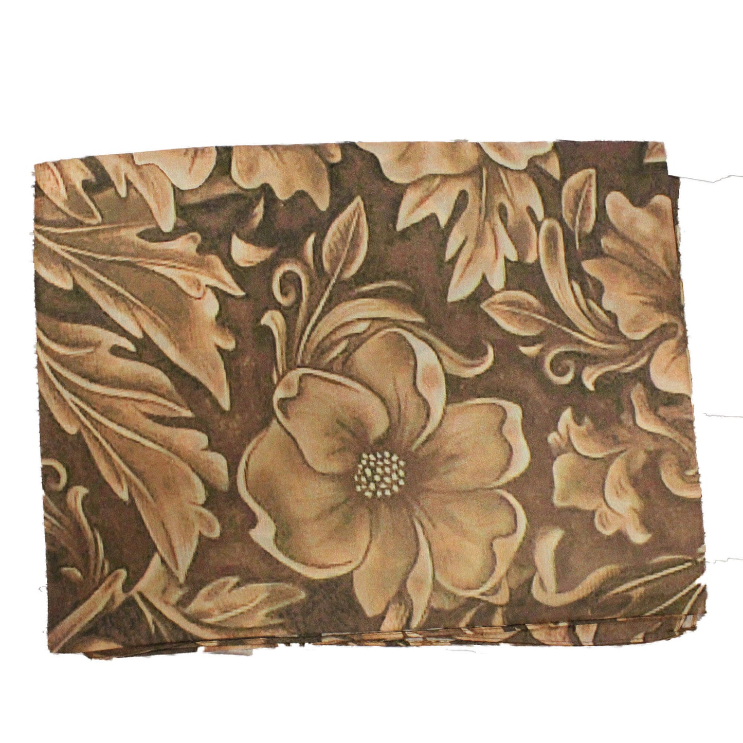 Floral patterned fabric with brown and beige colors on a white background