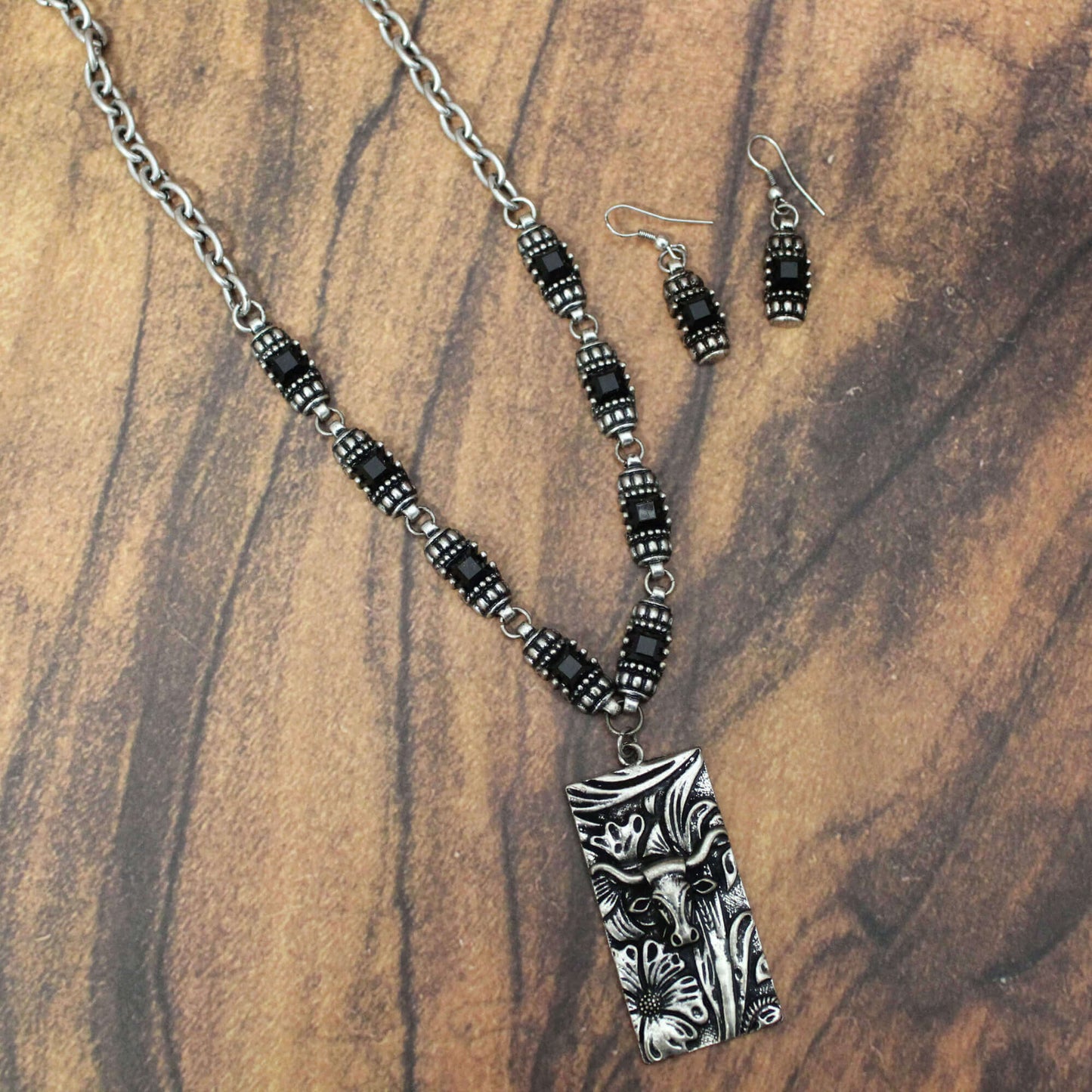 Silver Dog Tag Longhorn Necklace