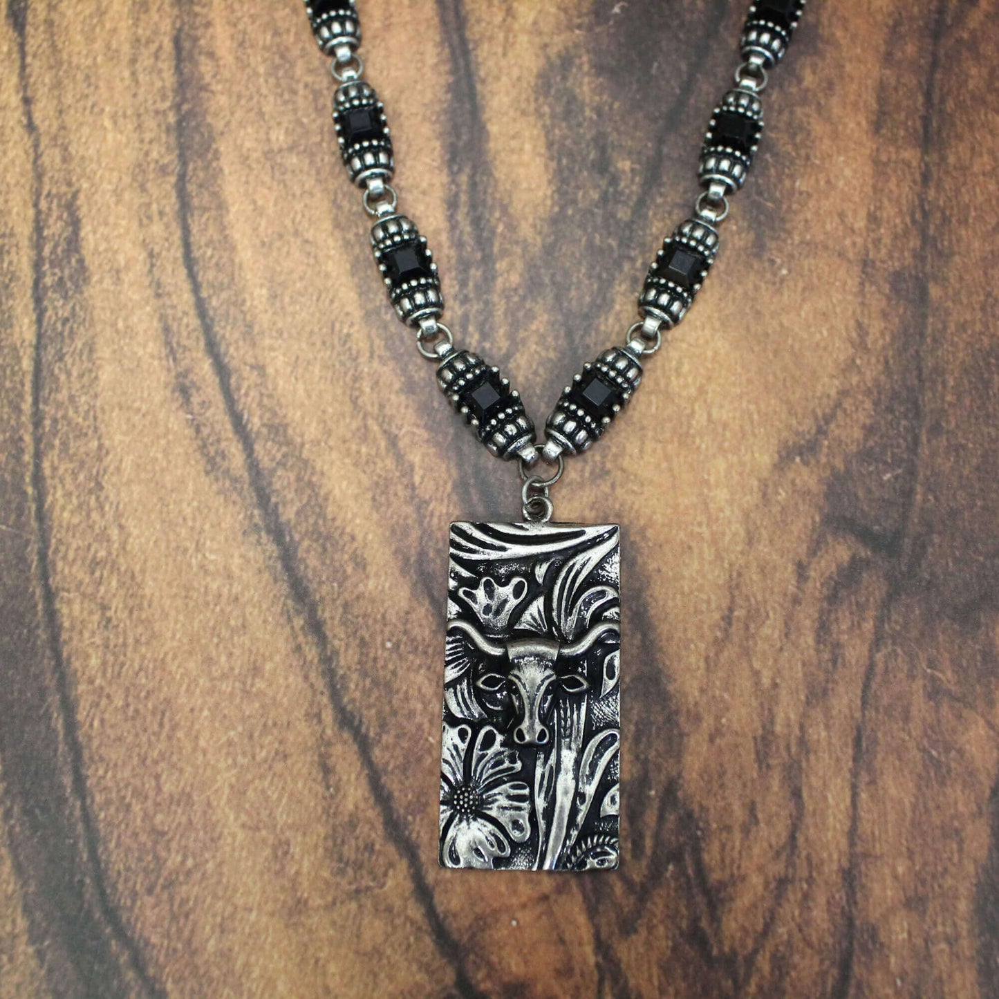 Silver Dog Tag Longhorn Necklace