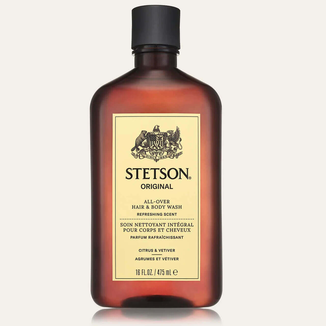 Stetson hair and body wash bottle on a white background
