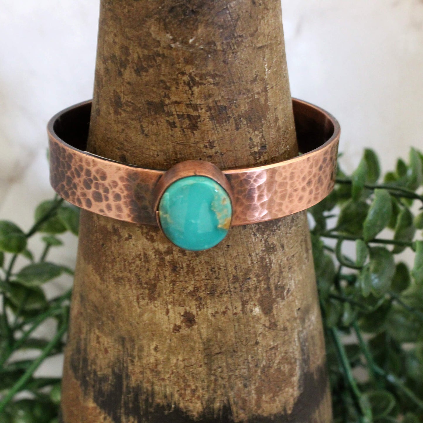 Thin Cuff Copper with Turquoise Stone Bracelet