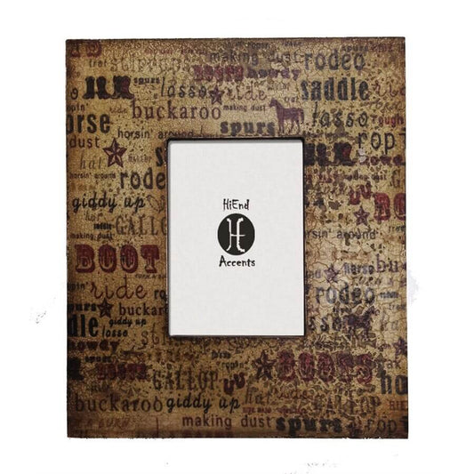 This rustic frame features vintage styled western text and sayings inspired by the old west. The perfect addition to any cowboy or cowgirl's space. For vertical photographs only, measuring 5" x 7". Back has swing tabs for easy installation, and a thick layer of glass protects your image.