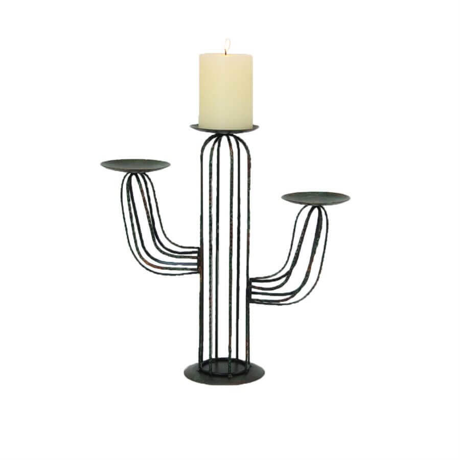 This distressed Cactus Candle Holder will add a bohemian look to any room. Perfect for use with a pillar candle. Imported. Candle not included. Measurement: 9.1" x 4.7" x 11.8" height