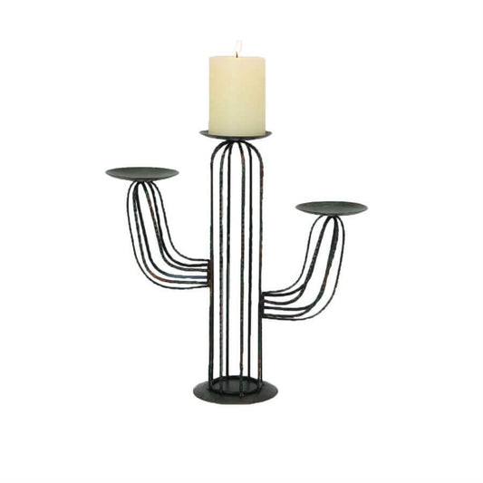 This distressed Cactus Candle Holder will add a bohemian look to any room. Perfect for use with a pillar candle. Imported. Candle not included. Measurement: 9.1" x 4.7" x 11.8" height