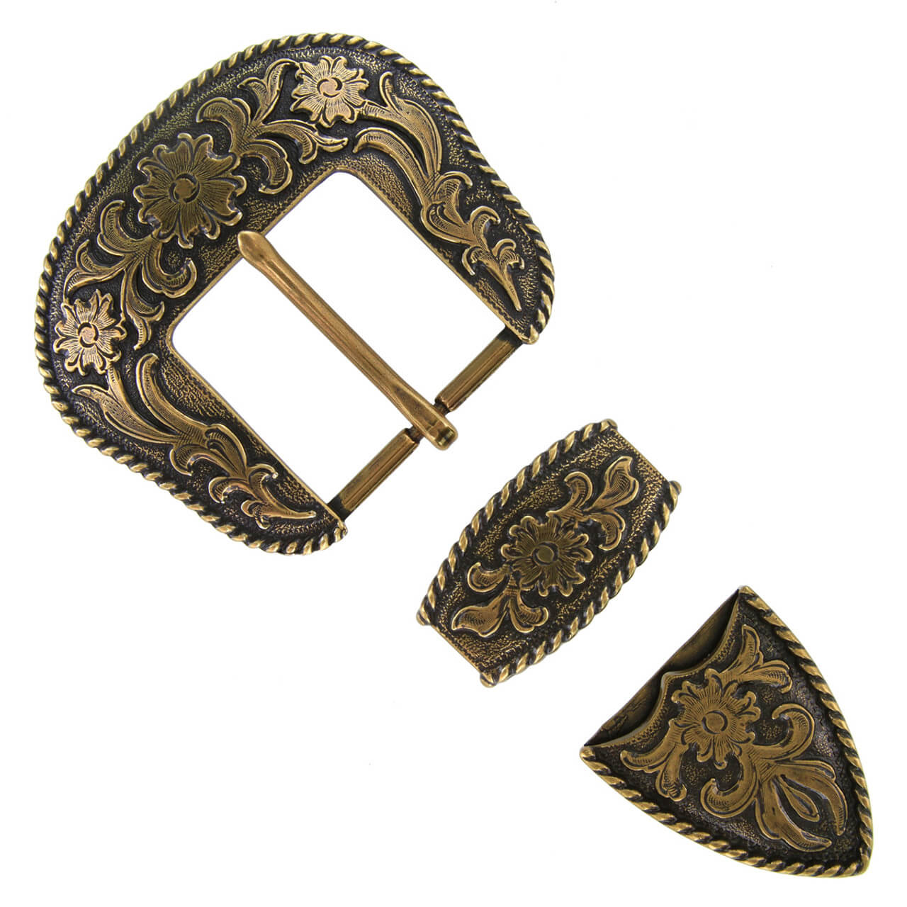Western Floral Buckle Set - Antique Gold