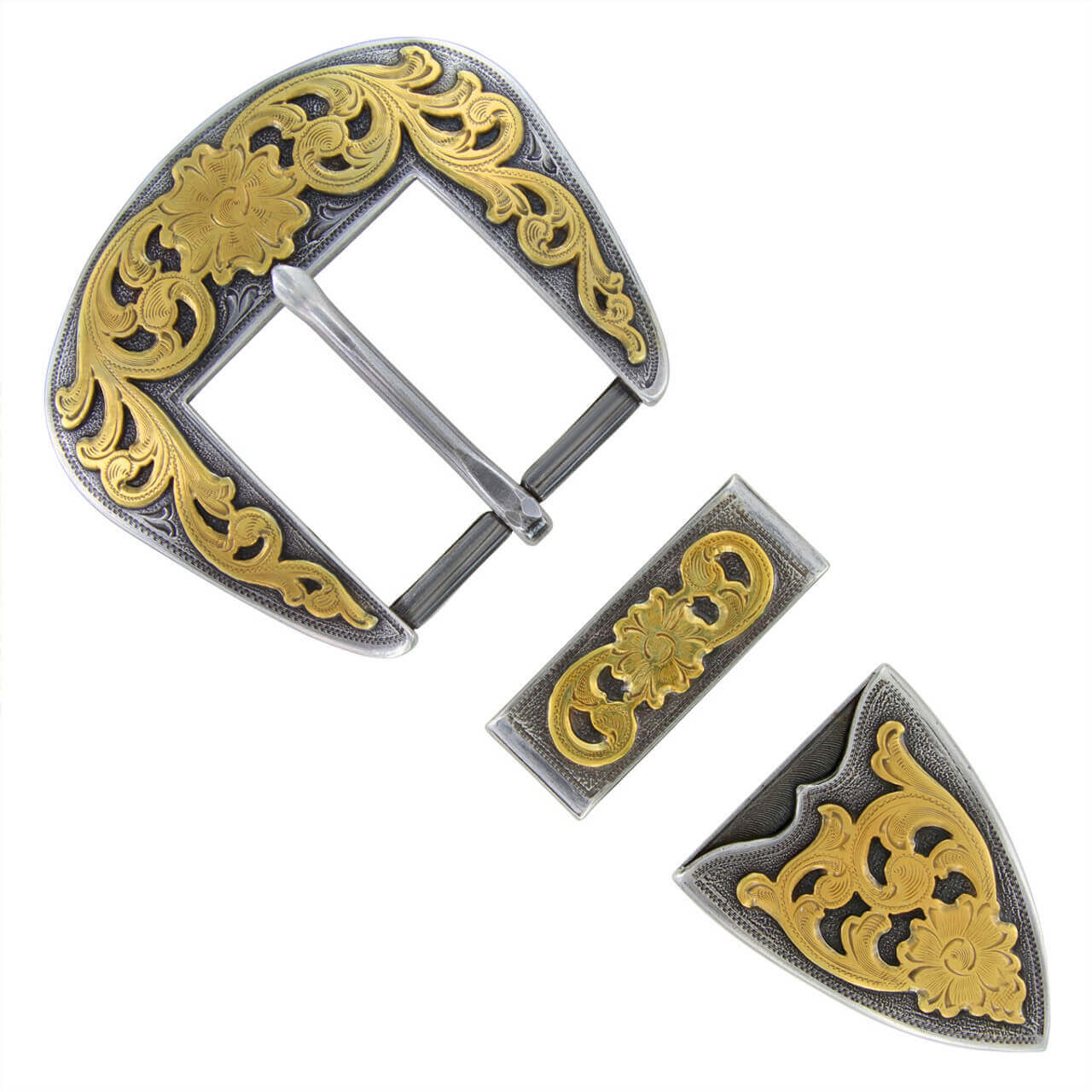Western Floral Buckle Set - Gold Silver
