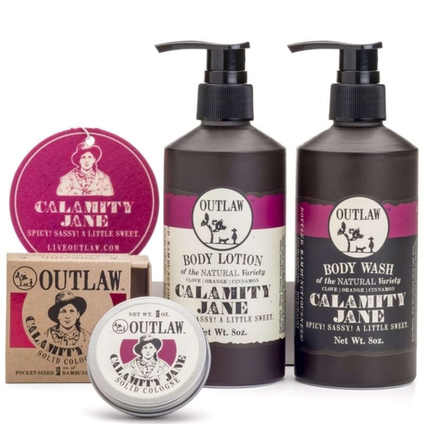 Calamity Jane smells like clove, orange, cinnamon, and a kick of whiskey (of course!). It's quickly growing in popularity as one of our most beloved scents, and no question why: It's great for both men and women, it's sweet with a kick. 