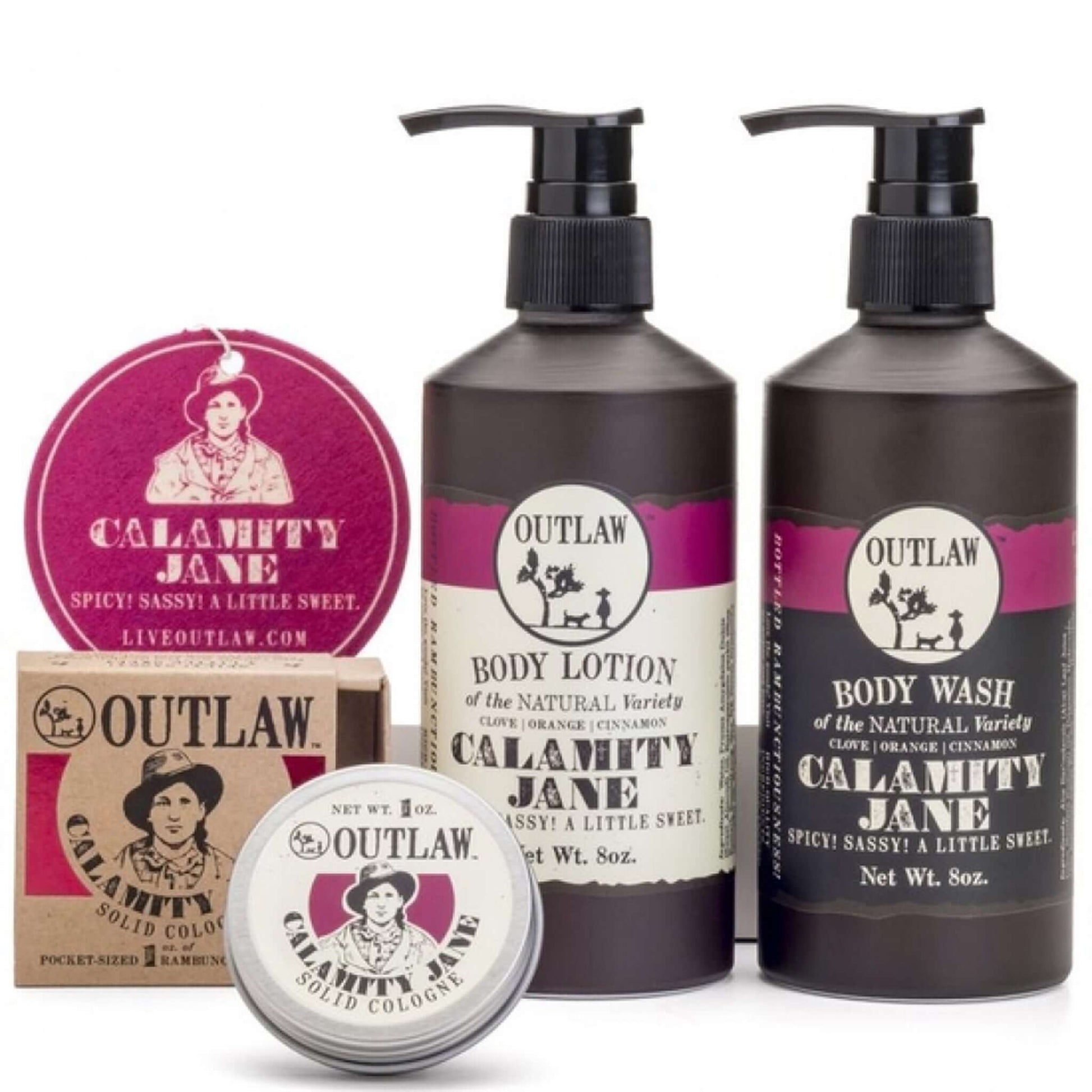 Calamity Jane smells like clove, orange, cinnamon, and a kick of whiskey (of course!). It's quickly growing in popularity as one of our most beloved scents, and no question why: It's great for both men and women, it's sweet with a kick. 