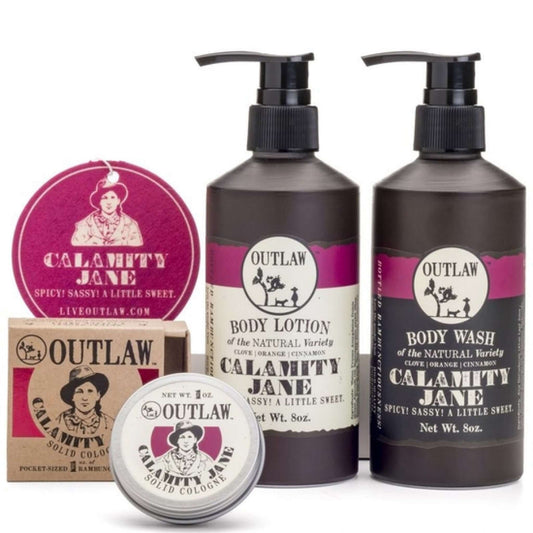 Calamity Jane smells like clove, orange, cinnamon, and a kick of whiskey (of course!). It's quickly growing in popularity as one of our most beloved scents, and no question why: It's great for both men and women, it's sweet with a kick. 