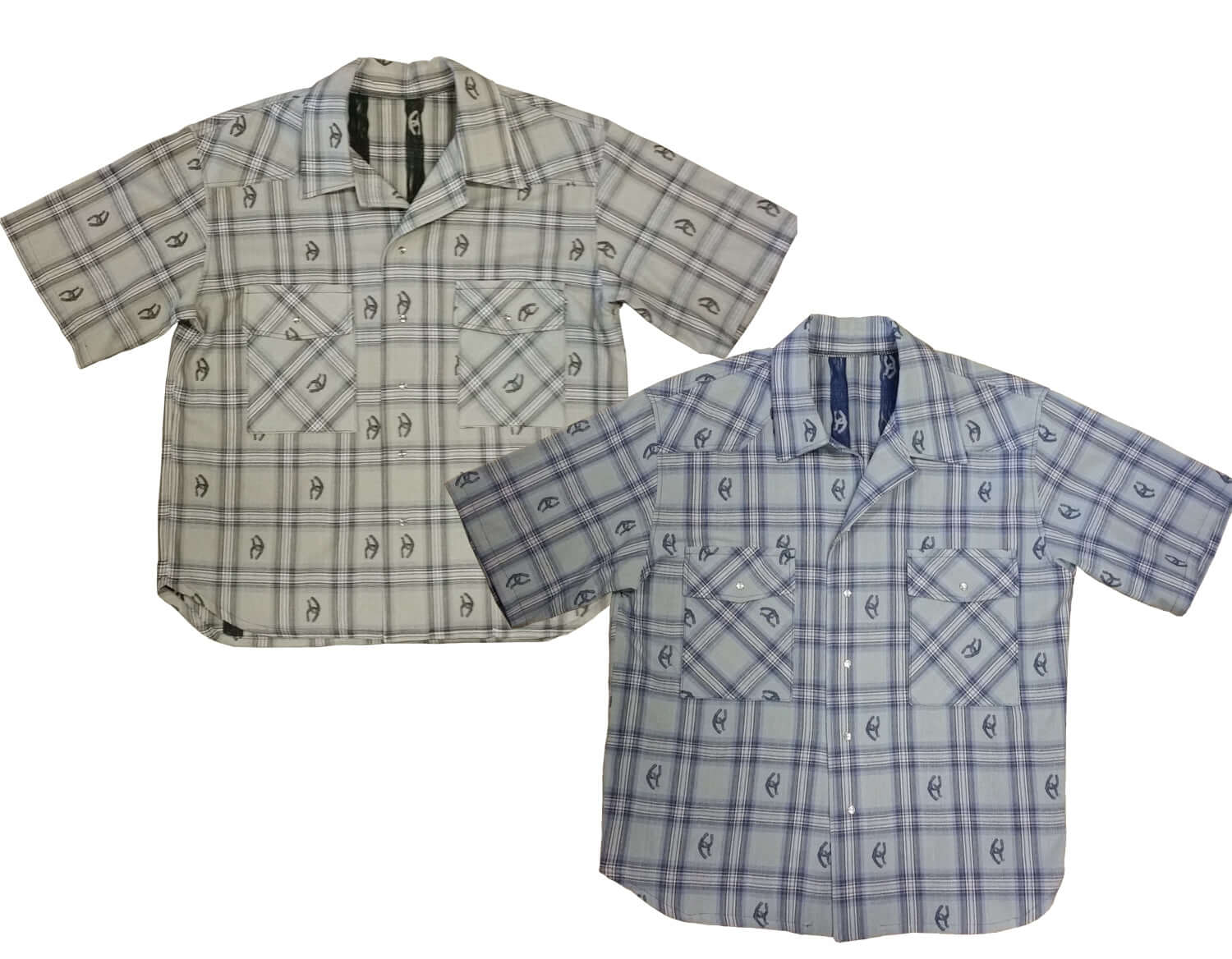 Stay stylish and cool in this short sleeve cotton shirt. Woven designs of horseshoes scatter the plaid pattern adding western flair. Two front pockets and pearl snap closures. Great for parties or concerts or any summer event that you need to look your best. Made in USA
