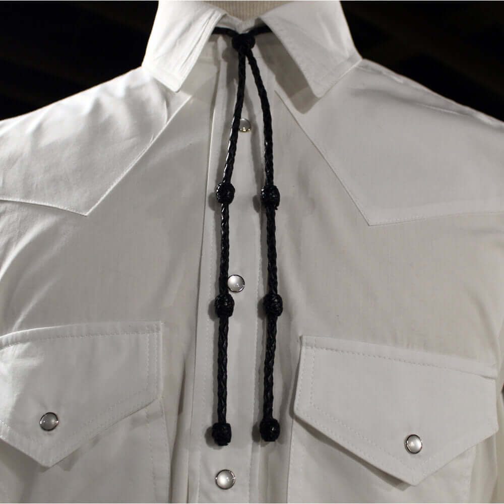 We love the look of these leather bolo ties. A simple take on the traditional bolo tie. Still dressy enough for that special even but casual in style. For men or women! Choose from Brown or Black. Measures 36" end to end.