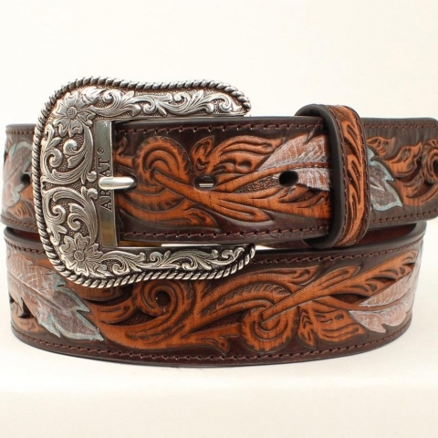 RAW HYD Leather Western Belts for Men - Cowboy Belts for Men - Mens Western  Belt w/Embossed Buckle - 1.5 Wide Cowboy Belt at  Men’s Clothing
