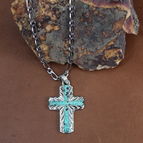Men's Twister Gold Floral Scroll Cross Necklace