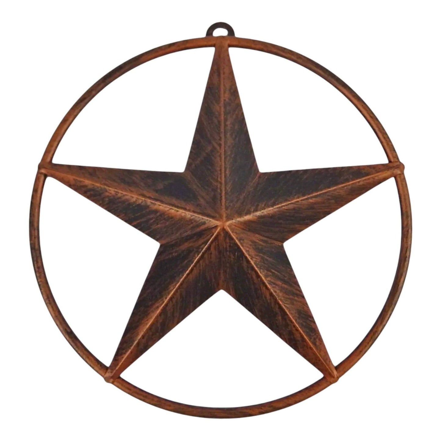 Rustic metal star wall decor on a white background