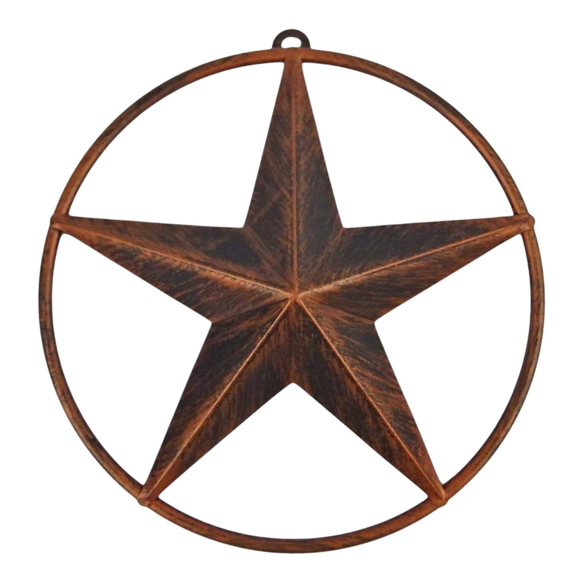 Rustic metal star wall decor on a white background