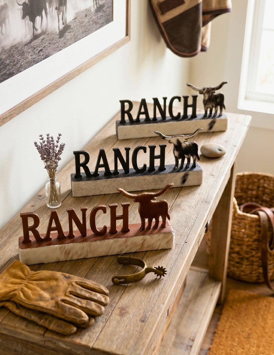 Cowhide Western Decorative Tabletop Sign - Ranch