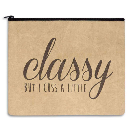 Great large size pouch for travel or organization. Includes a zippered top, ticking lining, and inside pocket. Item is made of canvas. Makes a great gift! 11''L x 9''H.