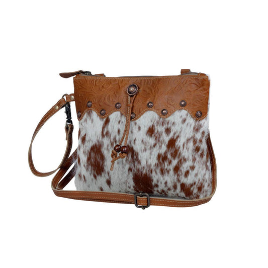 Ornate Brown Leather & Hide Western Style Handbag