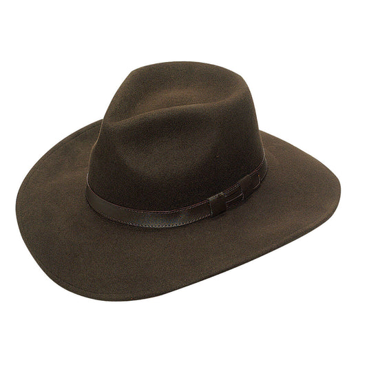 Shape your own style in this western cowboy hat with a shapeable brim. Made of crushable wool so your horse can step on it, you can travel the plains and still have a hat that will hold shape.