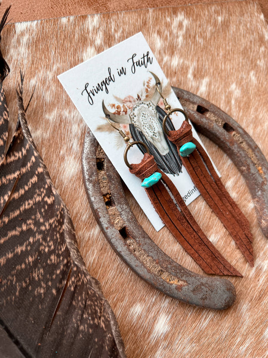 Darby Brown Leather Tassel Earrings