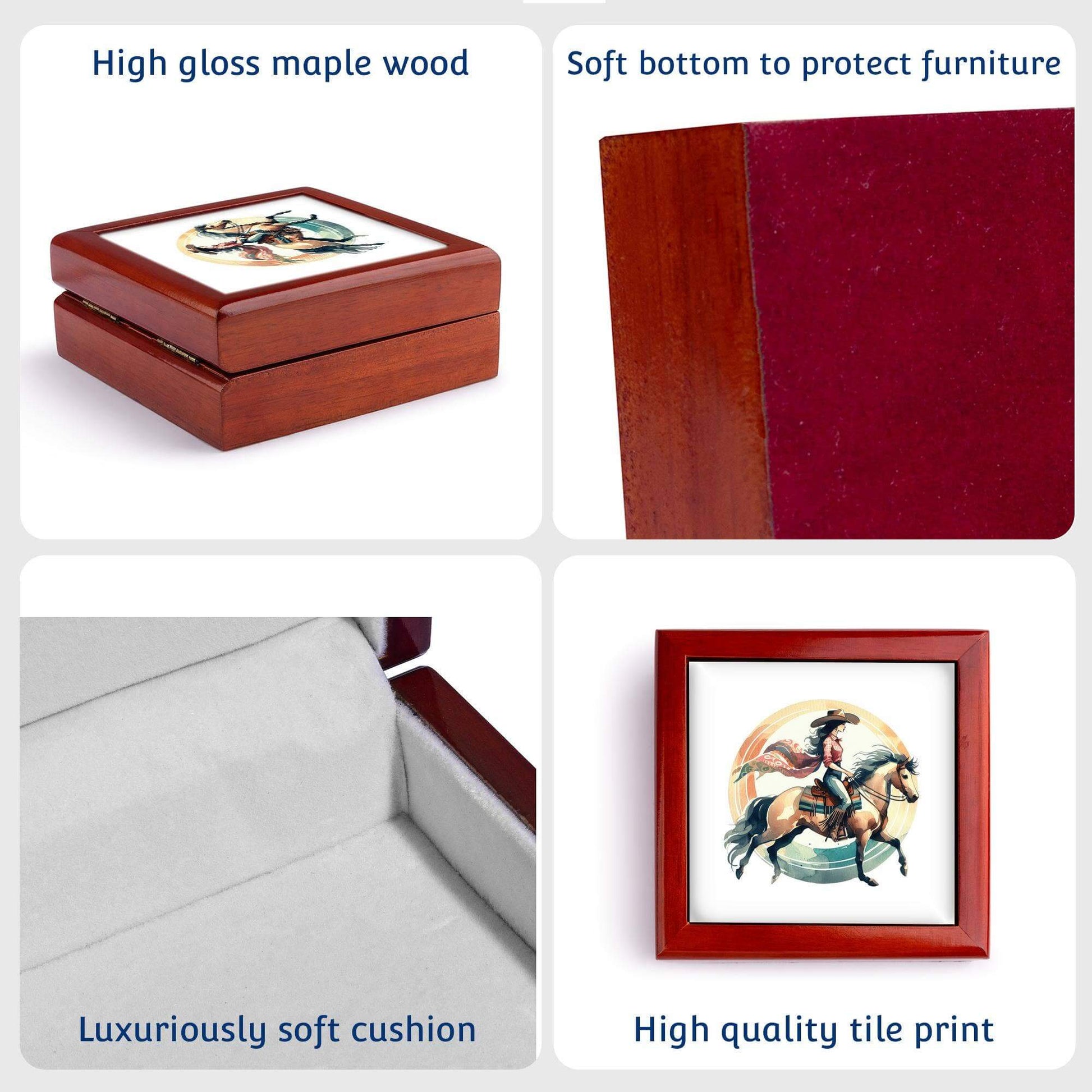 Collage of a wooden picture frame with features highlighted.