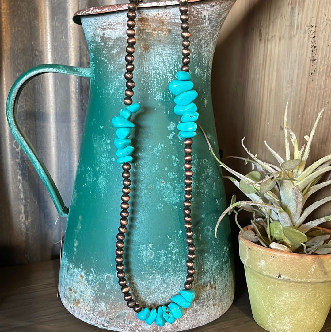 Long Copper & Turquoise Western Necklace