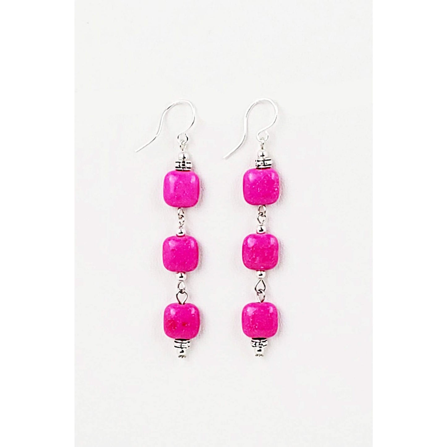 All Stacked Up! Pink Howlite Earrings