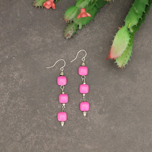 All Stacked Up! Pink Howlite Earrings