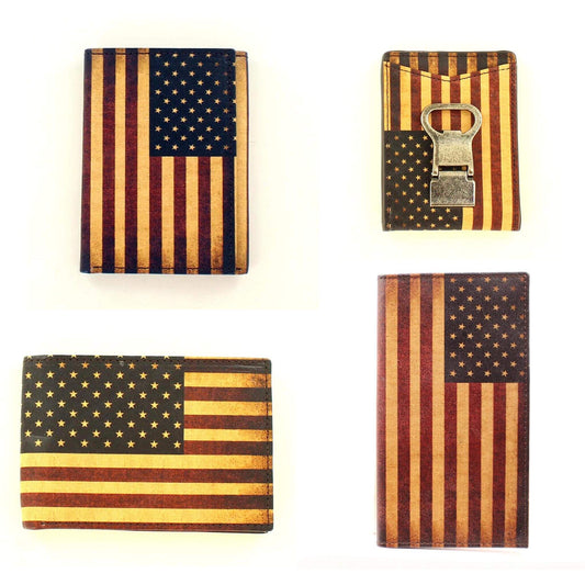 You will be proud to carry this patriotic bifold wallet in your pocket. It features a vintage USA flag design across the entire front. This wallet is both simple and practical in design, as well as durable. Inside features multiple compartments for your credit cards, cash, and an ID window. Imported