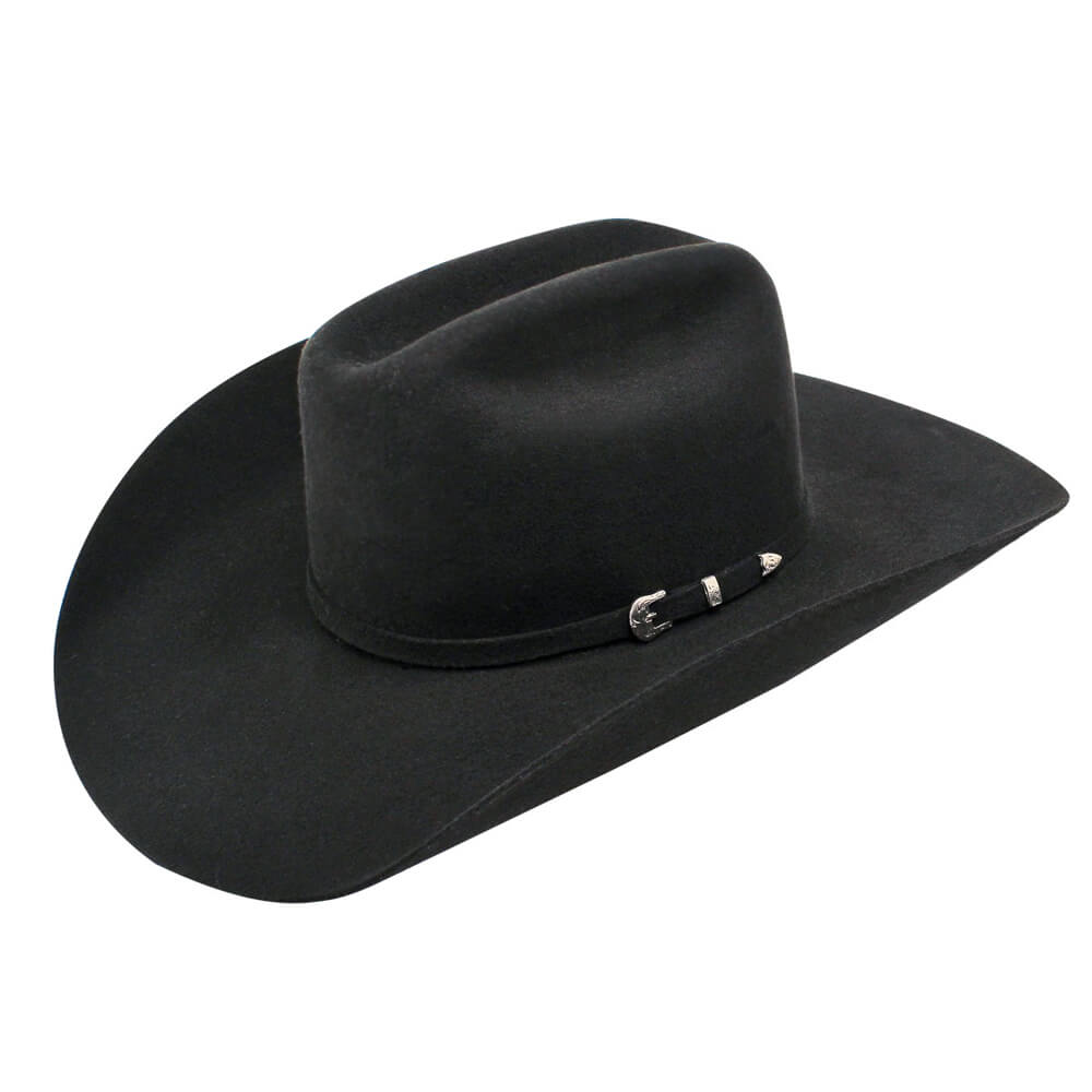 You will definitely look in style with this wool Ariat hat. The quality of this hat will show and it will be your favorite to wear. It features a self band with 3 piece buckle set and genuine leather sweatband. Treat yourself to this stunning hat. Crown 4-1/4" Brim 4-1/4"