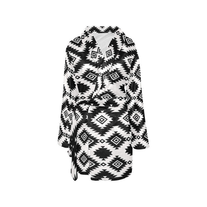 Black and white patterned bathrobe on a white background