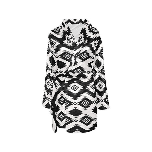 Black and white patterned bathrobe on a white background
