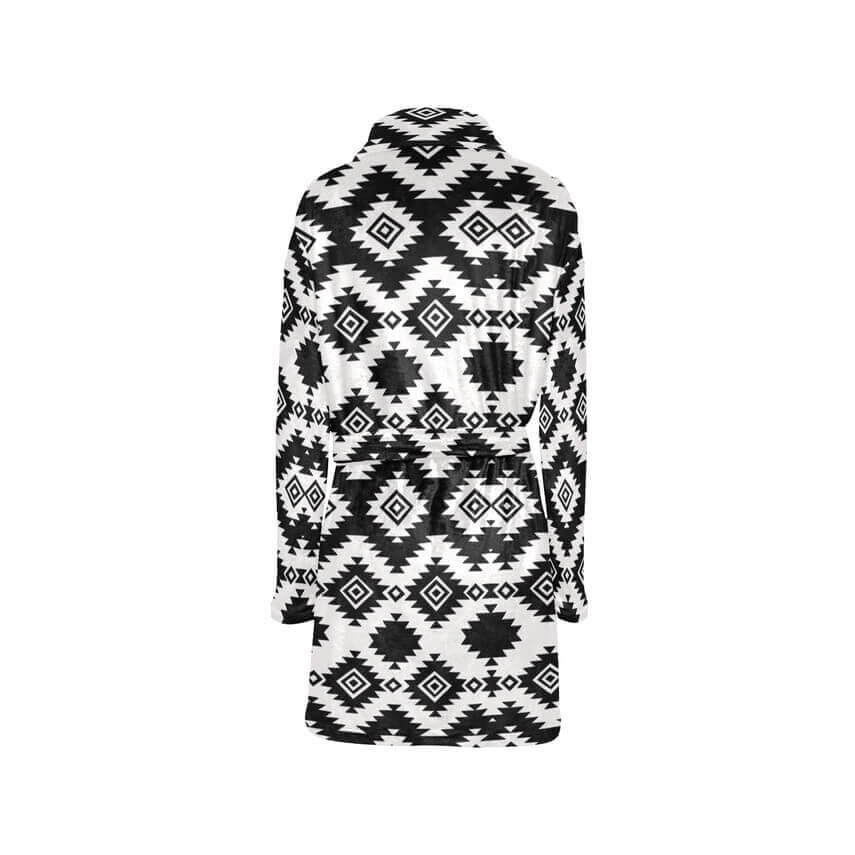 Black and white patterned bathrobe on a white background