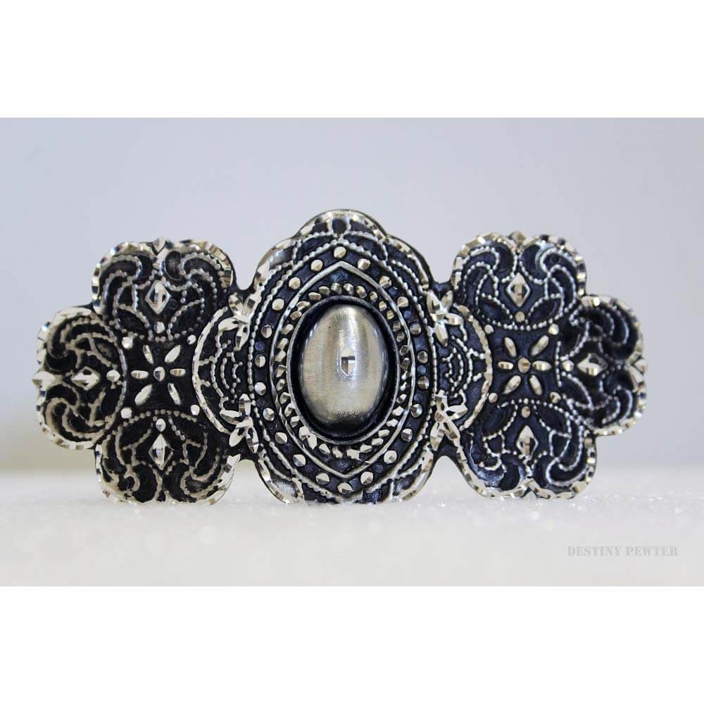 Destiny pewter jewelry are made of fine jeweler's pewter that is extremely lightweight and has a brilliant shine. Each piece is handmade and hand finished with diamond cuts. The sparkly cuts give each piece a unique dazzling sparkle. Approximately 4" long. Made in USA