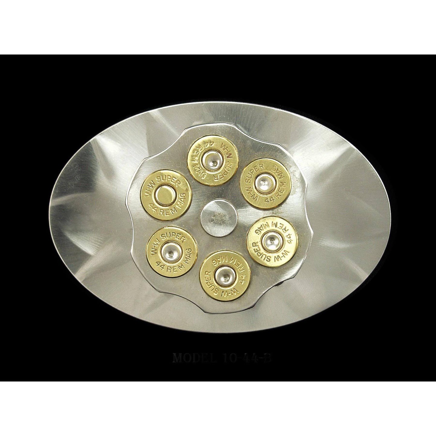 This unique belt buckle out of Alaska is made of stainless steel with a spinning cylinder shotgun shell design. Polished stainless steel. Fits a 1-1/2" belt and while they are very unique they are sure to go with any cowboy attire. Made in USA